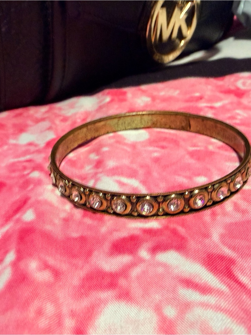 Vintage Gold-Tone Bangle with Clear Crystals